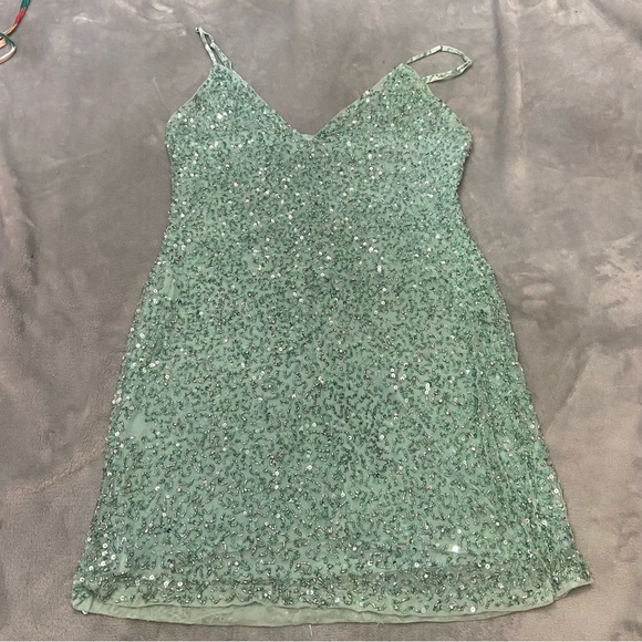 Retrofete Nolan Turquoise Powder Sequin Mini Dress 3158 - Picture 3 of 14